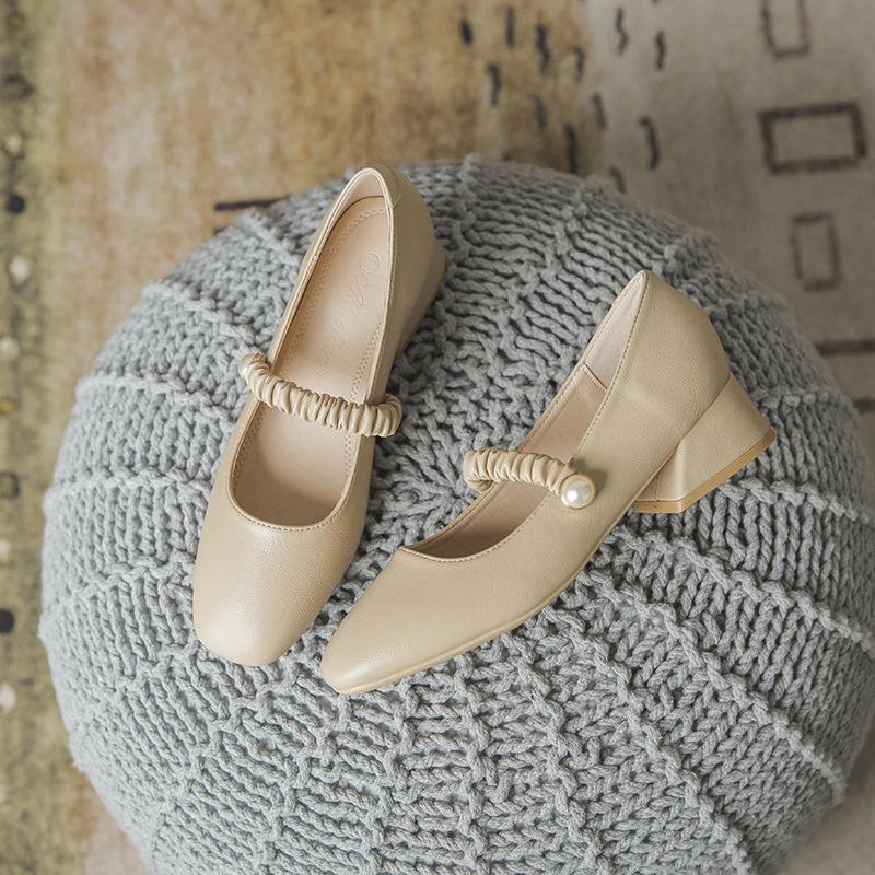 

Кожаные балетки для женской обуви Хуэйчжоу Su Yinyin такая же обувь толстый каблук весна новинка квадратный носок туфли Мэри Джейн 40 абрикосовый