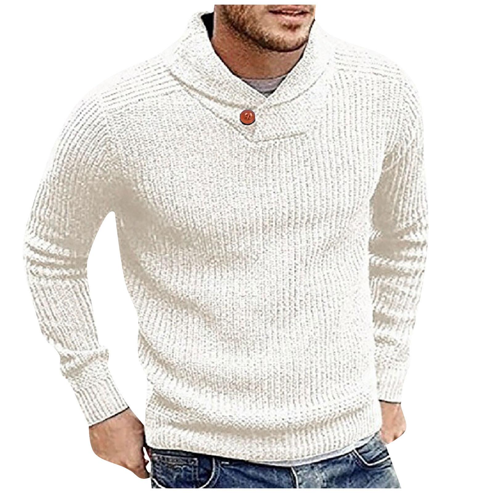 

Мужской зимний однотонный вязаный свитер с длинным рукавом, пуловер, топы, блузка, футболка XL белый