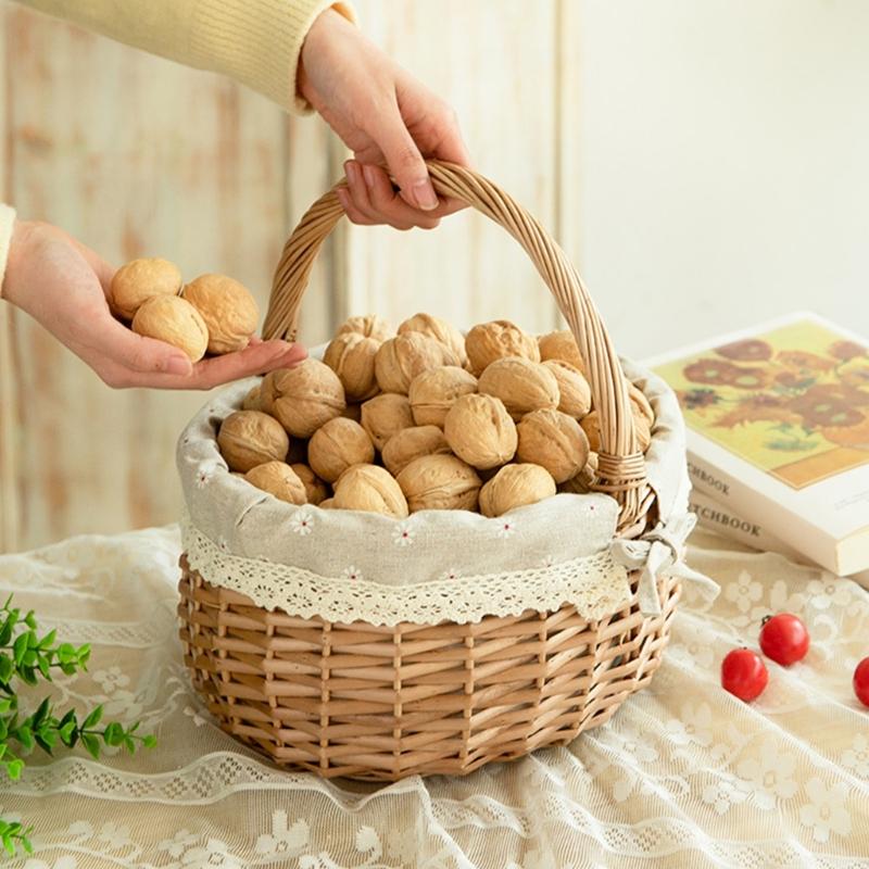 Handwoven Wicker Basket Suitable for Kids Picnics Decorating and Storage with Washable Liner Double Lid Dust Proof
