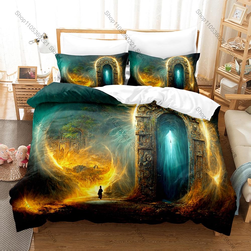 Glowing Magic Fantasy Portal Interdimensional Gate HD Print Bedding Set Duvet Cover + 2 Pillowcases Polyester Game Room Decor