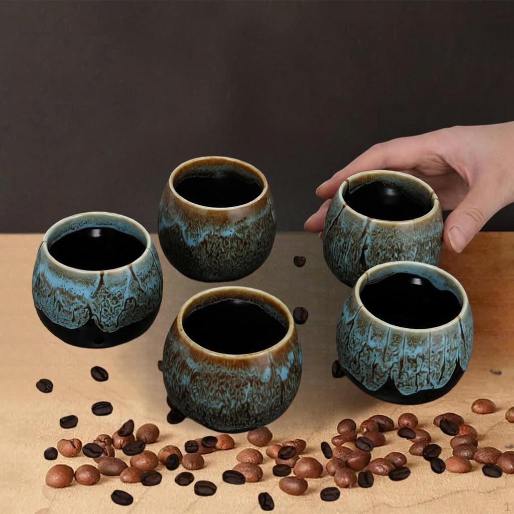 5Pcs Japanese Ceramic Tea Cups Chinese Teacups Birthday Gift Coffee for Drinks Milk and