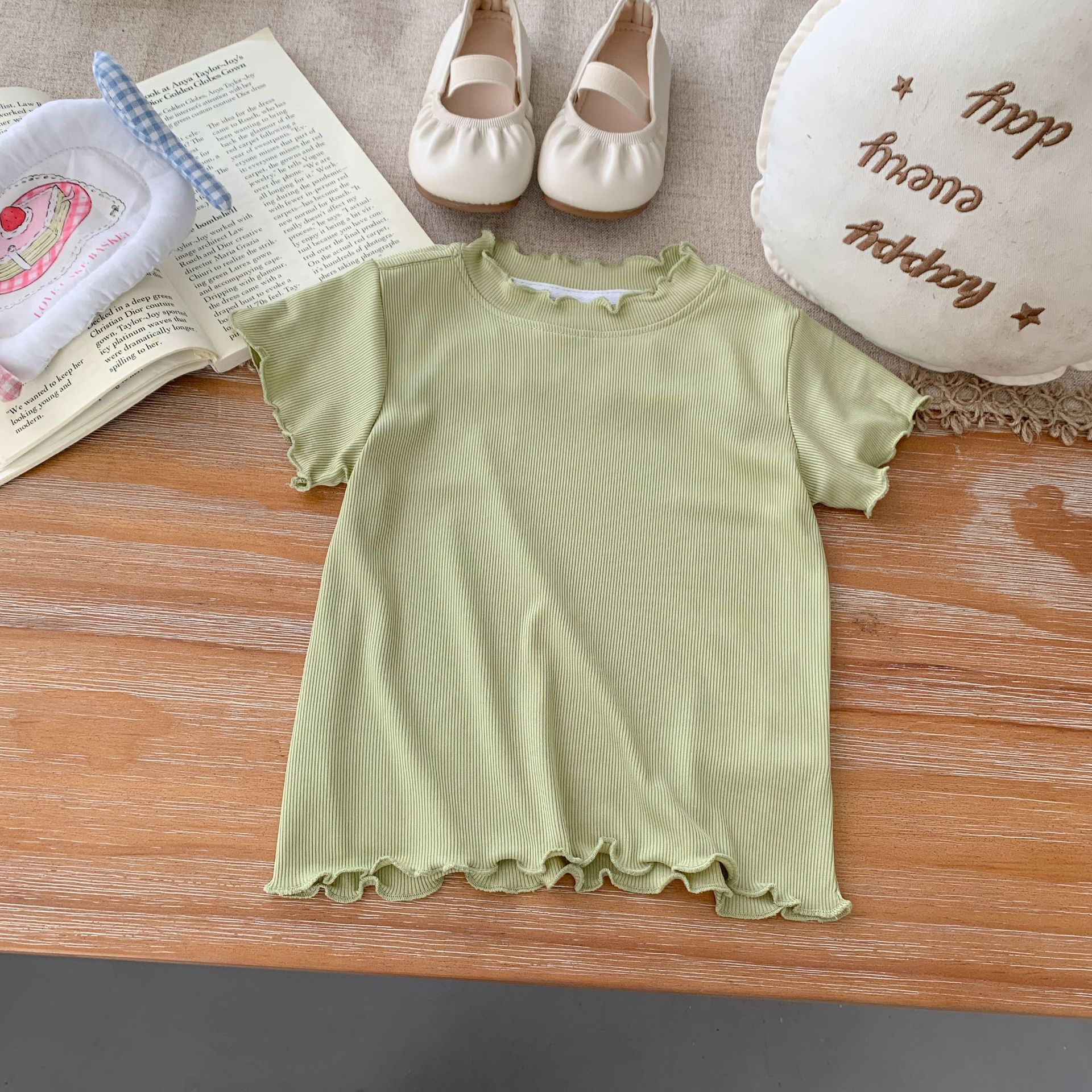 

Повседневная футболка для девочек, спортивный топ с короткими рукавами из шелка, летняя детская однотонная базовая рубашка 140cm зелёный