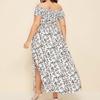 Summer Dress Plus Size Casual Bohemian Printed Strapless One Neck Split Dress Long Floral Dress