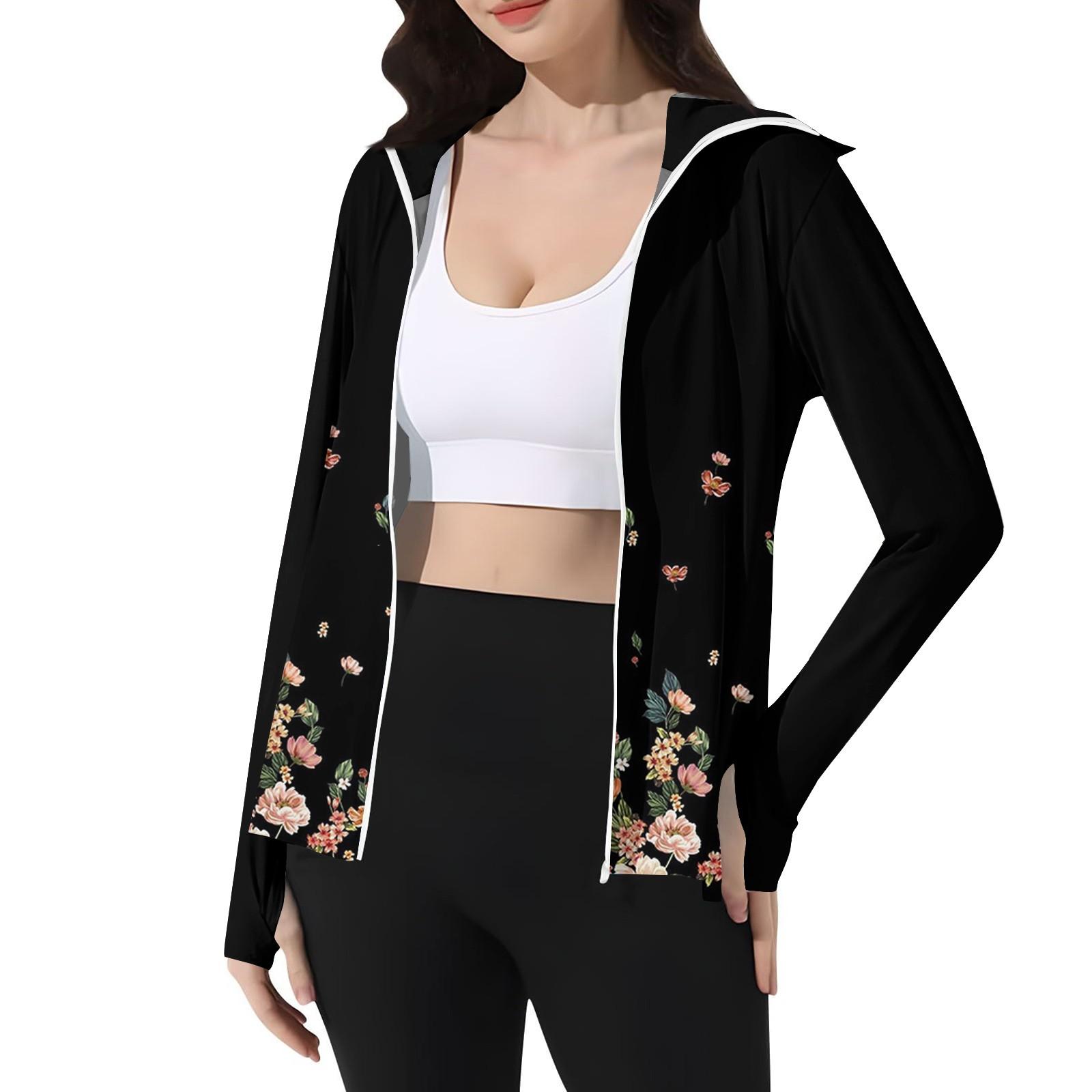 

Женская принтованная куртка от солнца с капюшоном, из ледяного шелка, легкая, с длинным рукавом L чёрный