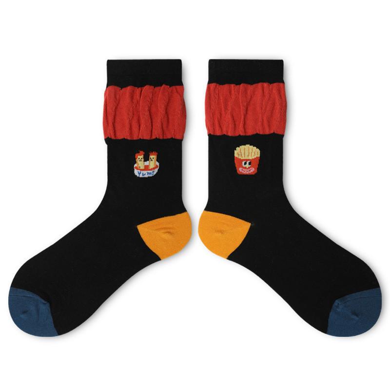 Fries Socks Rainbow Design Cute Female Cartoon Autumn/Winter Mid Tube Socks Stacking Socks Creative Funny Trendy Fashion Cotton Socks Don't Mess Up