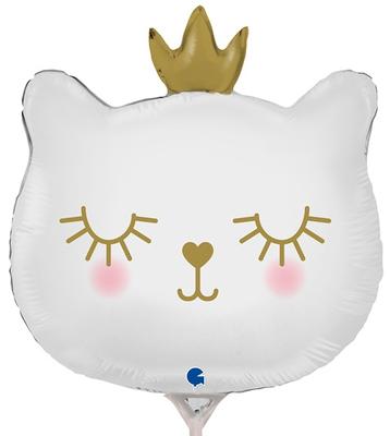 Foil Balloon Cat Kitten White In Crown Party 35Cm