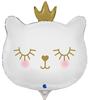 Foil Balloon Cat Kitten White In Crown Party 35Cm