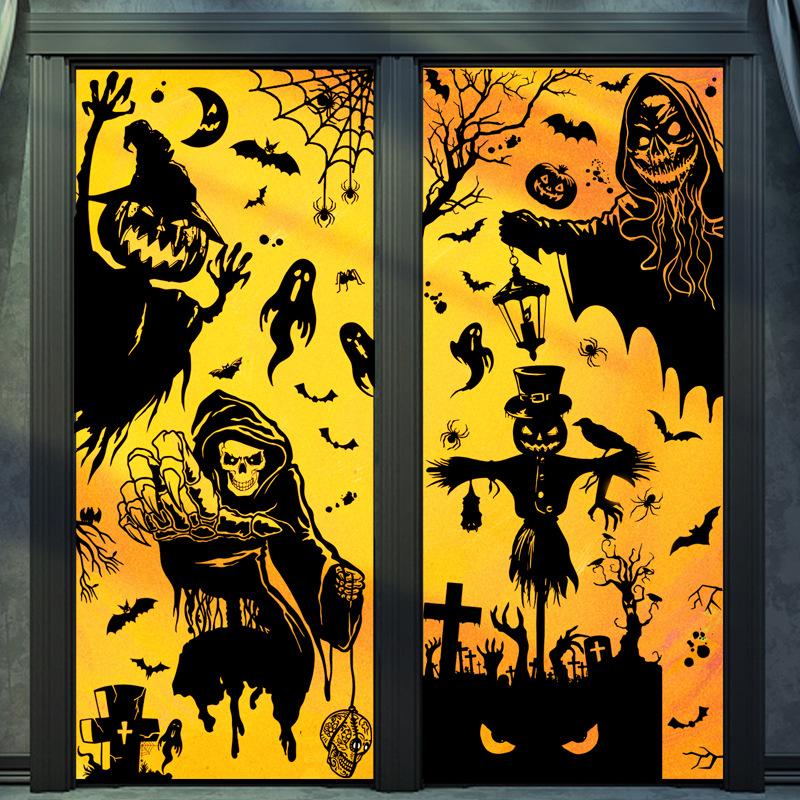 Large Skull Pumpkin Halloween Stickers Witch Demon Bat Static Stickers Halloween Decorations Party Supplies