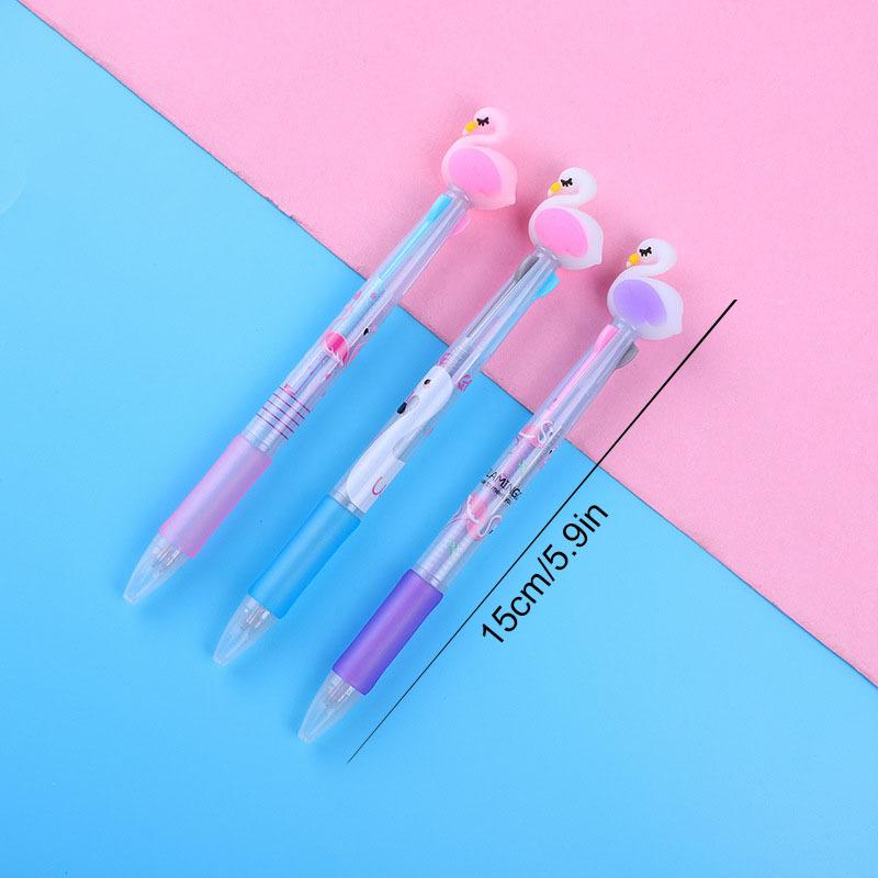 1Pc Cute Cartoon Multicolor Ballpoint Pens Kawaii Unicorn Swan Portable 3 Color Pen Writing School Stationery Office Supplies Back To School Season