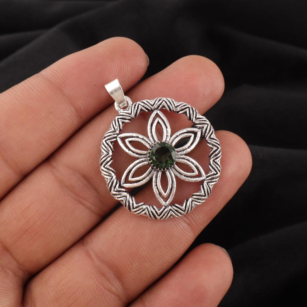 Rare Green Tourmaline Gemstone 925 Sterling Silver Artisan Jewelry Pendant 1.48" CP-29-16