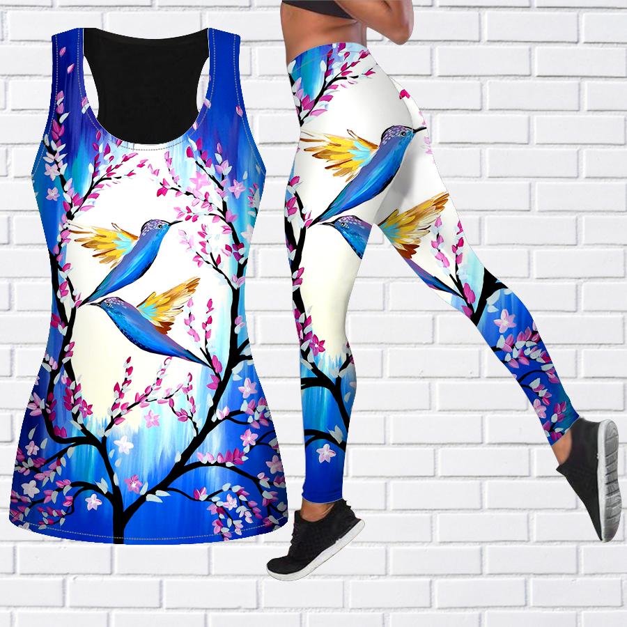 Red Flower Birdie Print Yoga Outfit for Women Fashion Workout Leggings Fitness Sports Casual Yoga Pants
