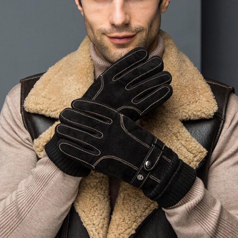 BWNK Winter Motorcycle Fleece-Lined Cotton Gloves, Thickened Warm Outdoor Windproof Riding Non-Slip Knitted Gloves, Black