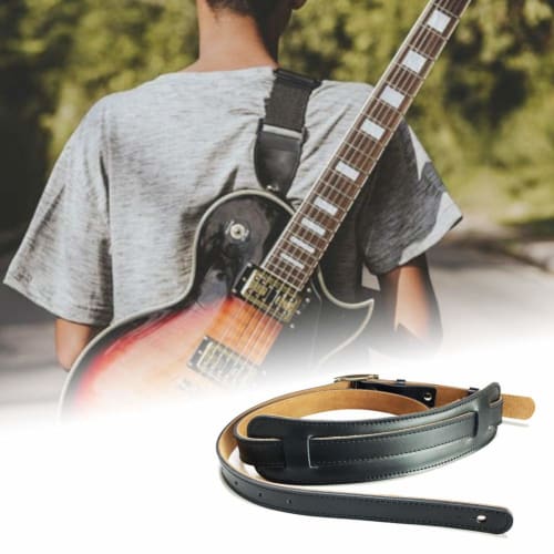 Durable Leather and Metal Buckle Electric Guitar Strap Belt Shoulder Pad Adjustable Vintage Guitar Strap - Black