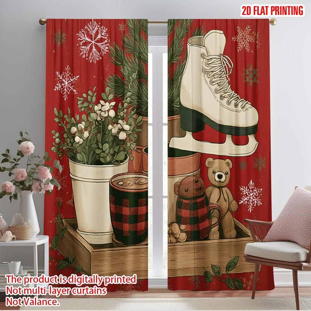 

2pcs,2D plane printing Print Curtains Red & Green_ Holiday Patterns Versatile Durable Polyester (without rod) Festive Use for 52.50×116.00 CM 2pcs