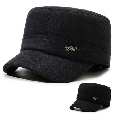Winter Warm Ear Protection Cotton Hat Men Thick Wool Flat Top Hat Outdoor Cashmere Cap
