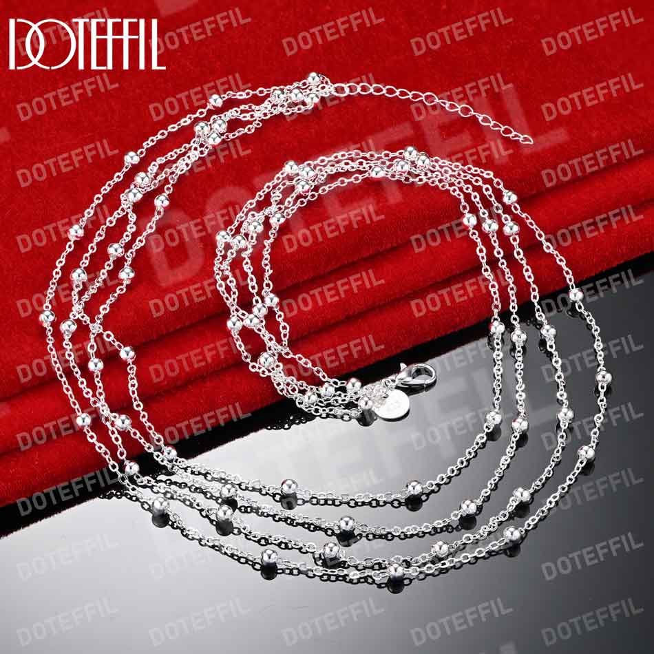 925 Sterling Silver Multi Chain Bead Necklace Fashionable Wedding Jewelry