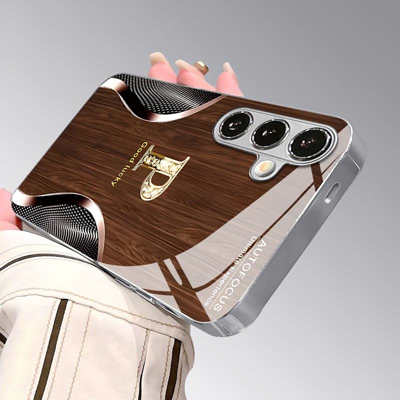 Wood Bottom P Chapter Pattern 2D Phone Case for Samsung S26 S25 S24 S23 S22 S21 S20 A56 A36 A16 - Electroplated Glass Protective