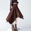 Vintage Asymmetrical Suede Mini Skirt Women High Waist Slim A Line Midi Skirts