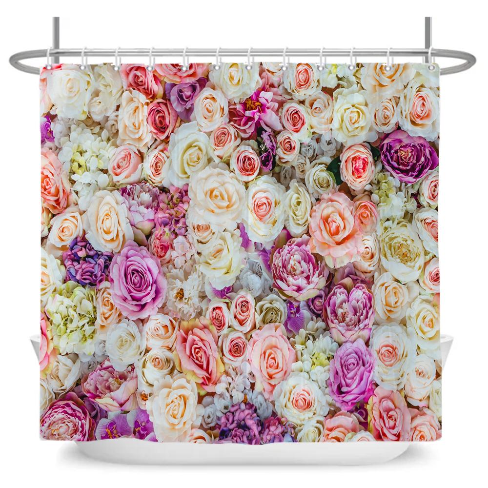 Natural Flowers Butterfly Shower Curtain Morden Art Floral Girl Waterproof Fabric Bathroom Curtain Room Decor Curtain With Hooks