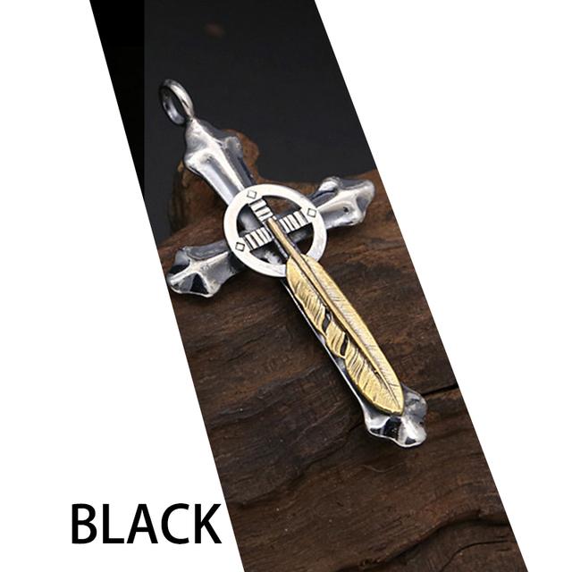 

Ювелирные изделия из стерлингового серебра 925 пробы, круглая открытка в стиле ретро, ​​креативная подвеска с крестом и перьями для мужчин и женщин чёрный