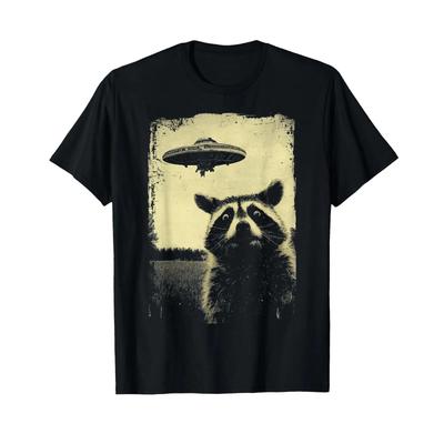 Raccoon Ufo Alien Weirdcore Aesthetic Artwork Stuff T Shirt Black Vintage Breathable Homme Comfortable Soft Graphic