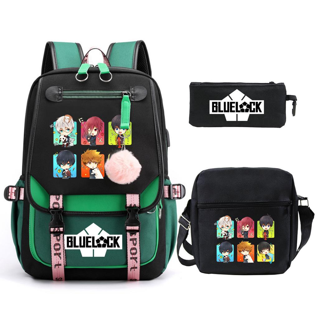 Trend Campus Primary And Secondary School Student School Bag Blue Prison Blue Lock Peripheral Animation Backpack Pencil Bag