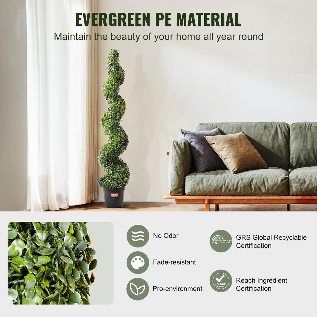 2 Pack 5' Artificial Boxwood Topiary Tree Faux Plant UV Decor In/Outdoor