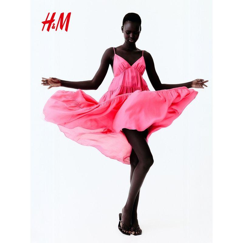 

HM Women clothes Vest Sling Dress 2025 Summer New Comfortable Layered Long One-Piece Dress 1290395 Bright pink 150/76(XXS)