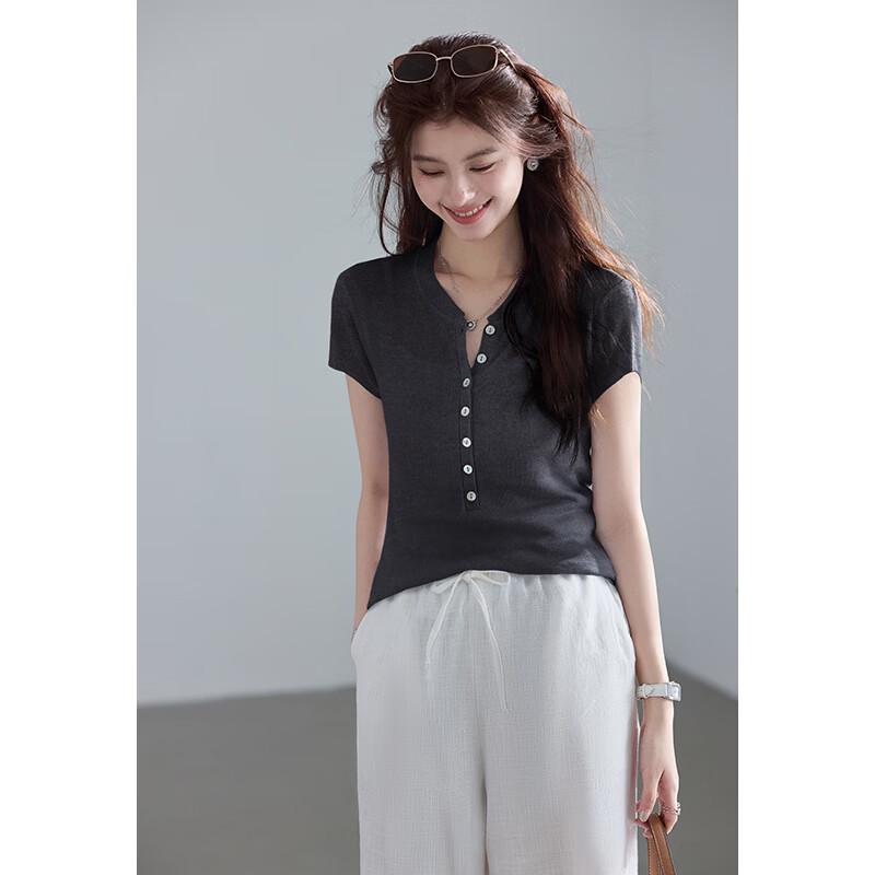 

VICTORIA&VERA Slim-Fit Stand Collar Knit Top L