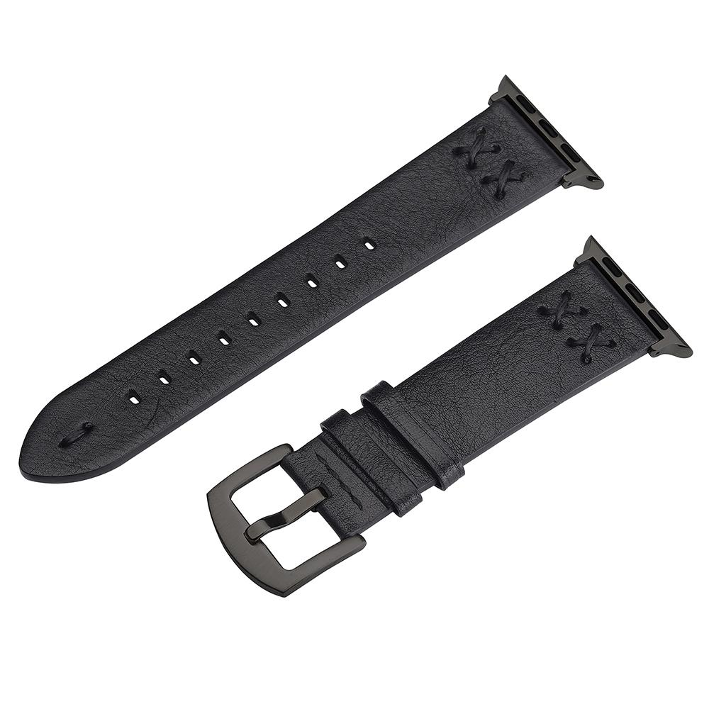 Watch Strap for Apple Watch Series 10 Ultra 9 8 7 SE 6 5 4 3 2 1 46mm 49mm 45mm 44mm 42mm Hand Stitched Lines Genuine Cow Leather Band