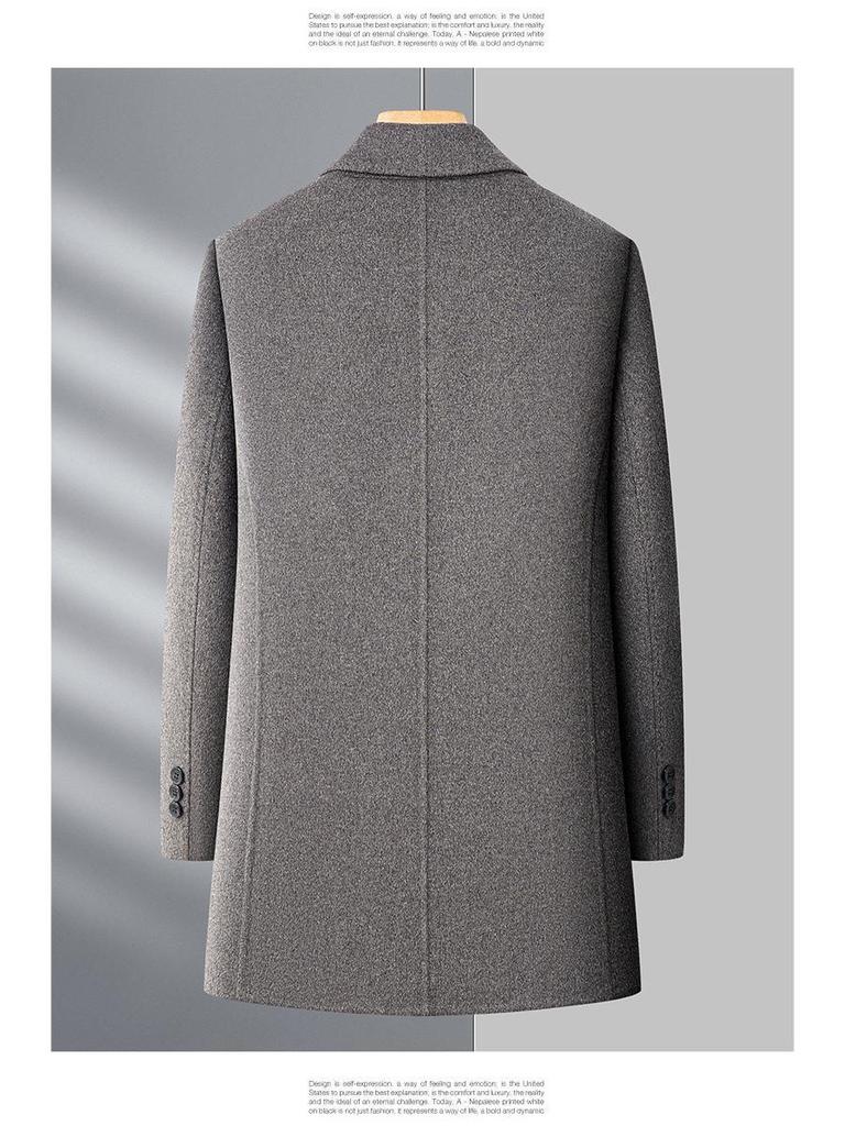 Men's Winter Woolen Overcoat with Detachable Down Liner, Double-Faced Wool, Regular Lapel for Middle-Aged Men.