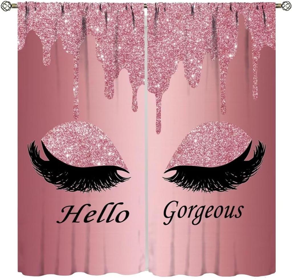 Gorgeous Curtains,Modern Fashion Unicorn Eyelash(No Glitter No Sequin) Curtains for Girls Bedroom Living Room Window Drapes