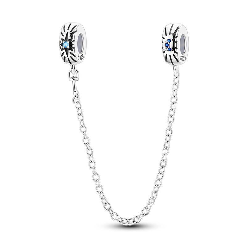 925 Silver Safety Chain Charm Bracelet Set Clover Lock Key Bear Peace Dove Fruit Decoration Beaded Fine Jewelry Gift