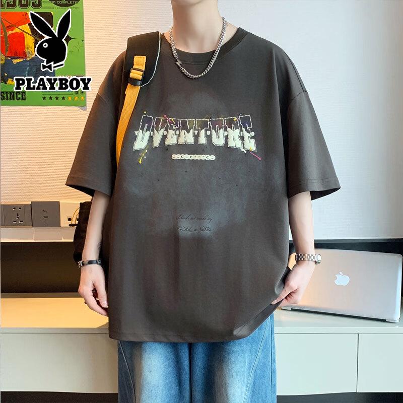 PLAYBOY Men s Tie-Dye Letter Print Loose Short-Sleeve T-Shirt L