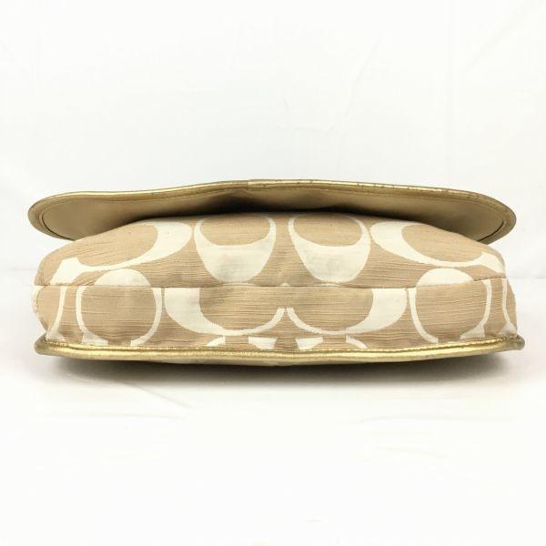 Coach Beżowa Torba na Ramię z Sygnaturą Złote Wykończenie Pasek(UŻYWANY)