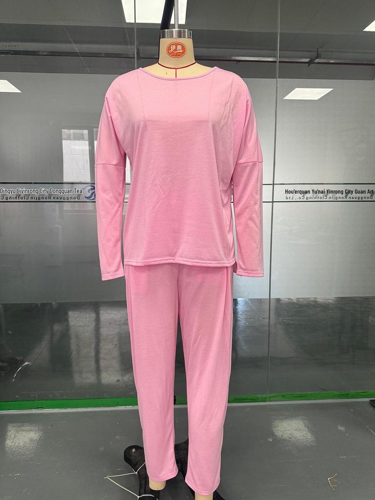 2024 Women's Solid Color Long-Sleeve Suit with Pocket Trousers – European and American Style