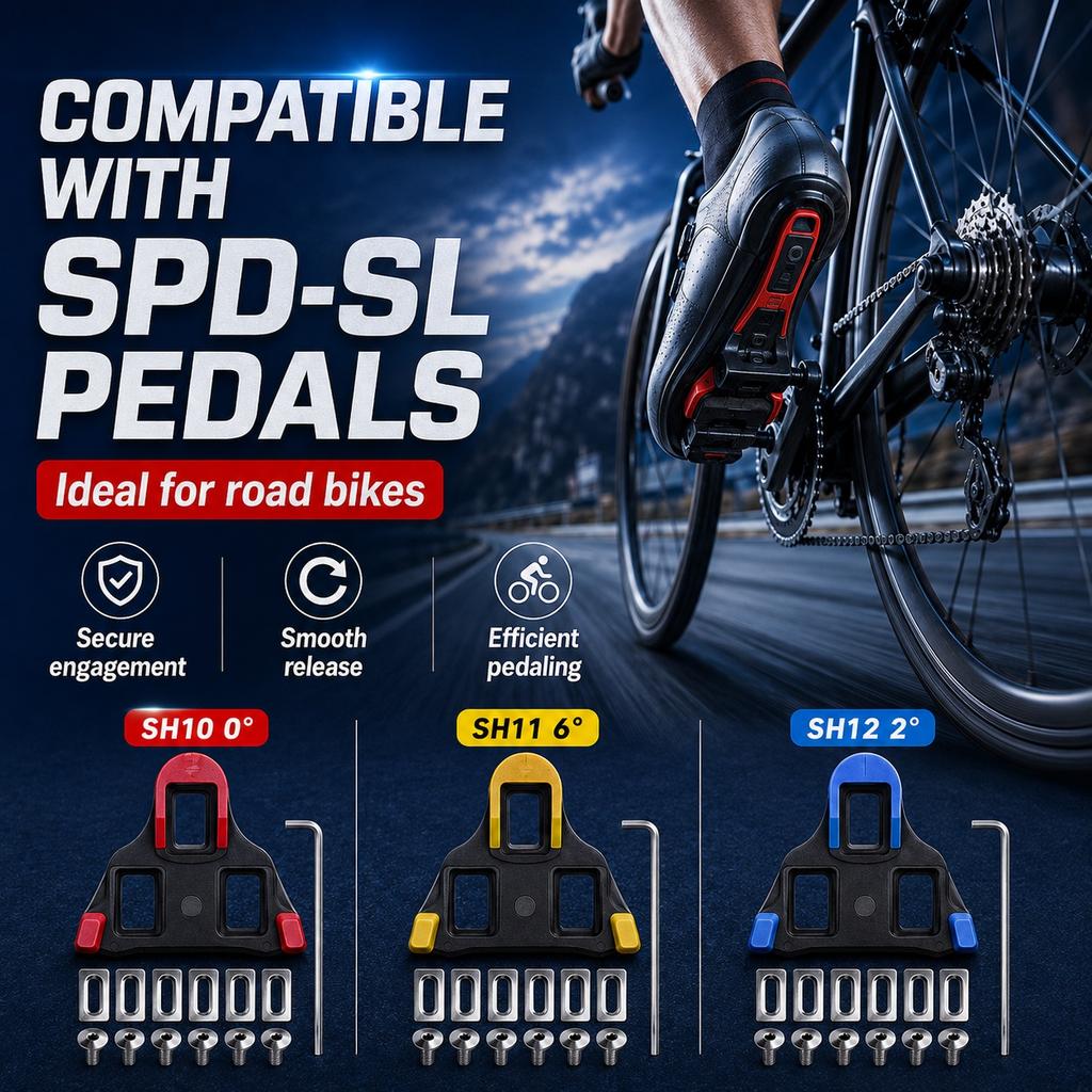 Road Bike Pedal Cleats SPD-SL Compatible Bicycle Pedal Plate Clip Self-Locking for Shimano Cycling Shoes 0 2 6 Degree Float Sets 6