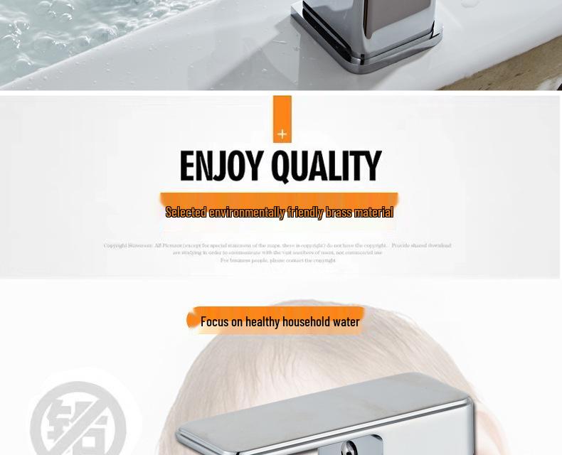Square Single-Hole Bathroom Faucet for Hot/Cold Water