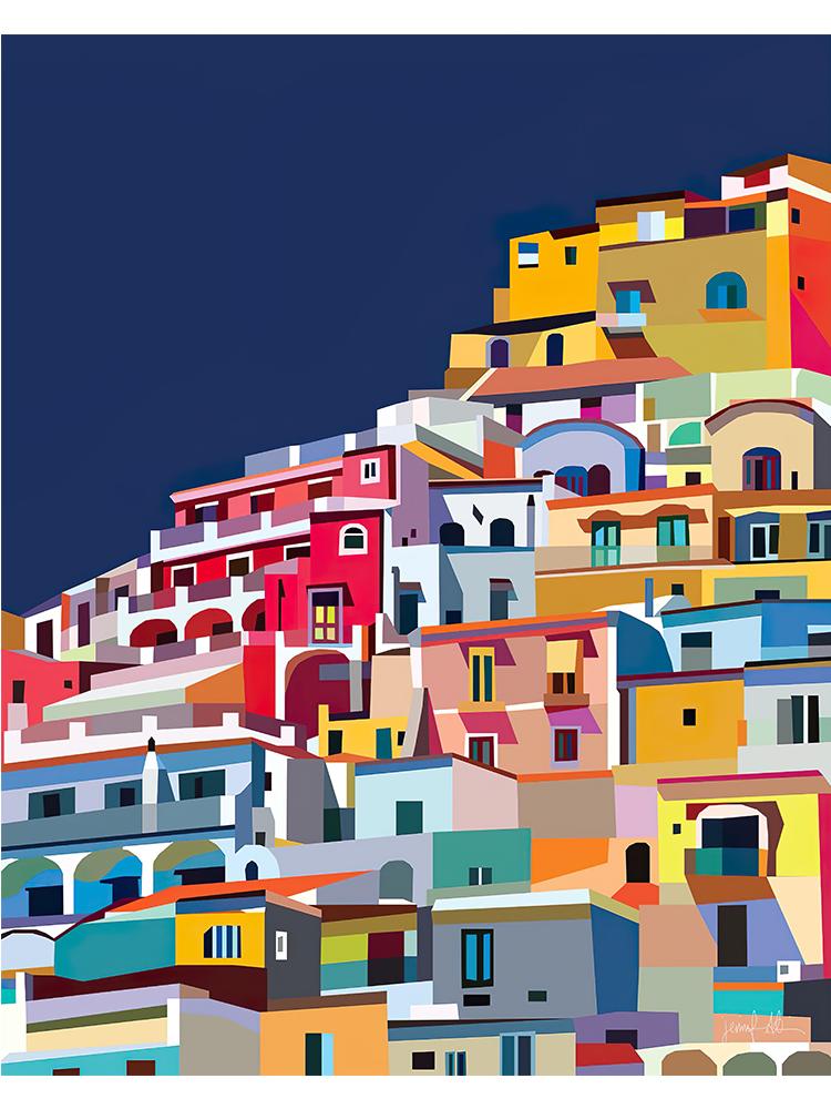 

Абстрактные красочные домостроение холст картина архитектура побережье Амальфи скандинавские современные постеры и принты настенное искусство домашний декор 21x30cm No Frame