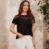 European & American Women's Solid Color Mesh Ruffle Sleeve T-Shirt