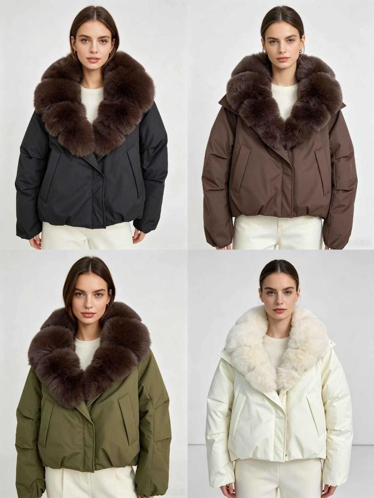 Loose shoulder short cotton-padded clothes for women's light luxury large fur collar lapel cotton-padded jacket, multi-color optional single winter