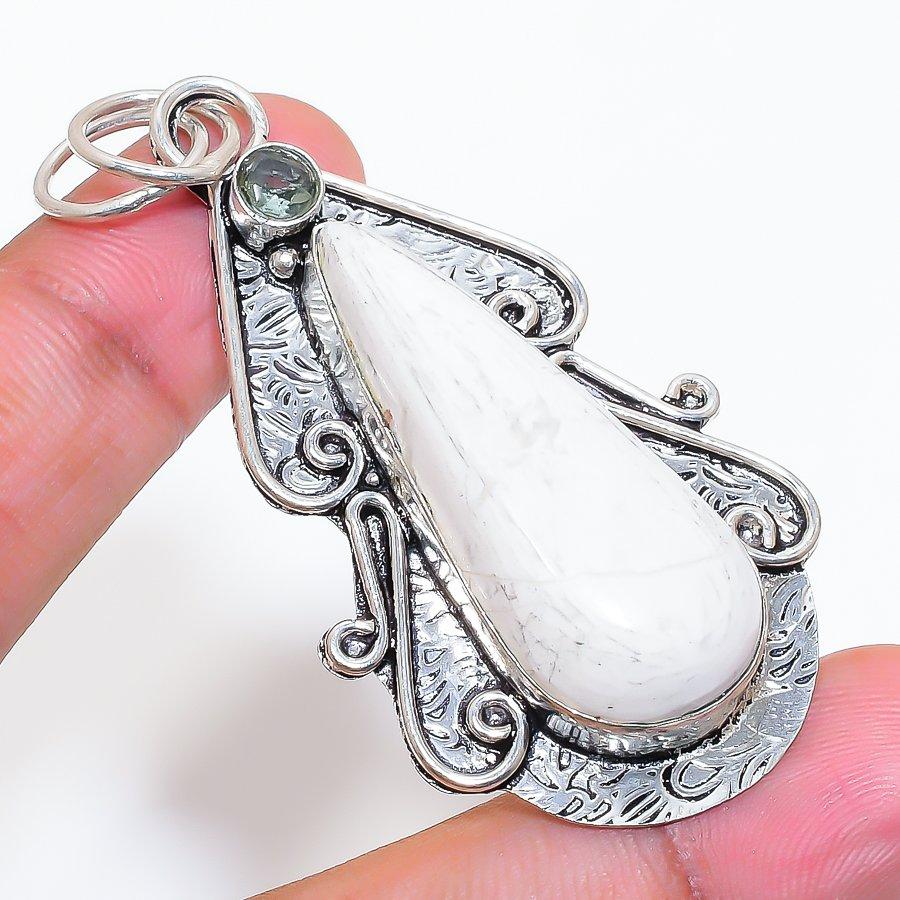 Natural Selenite, Topaz Gemstone 925 Sterling Silver Jewelry Pendant 2.60" ZS-763