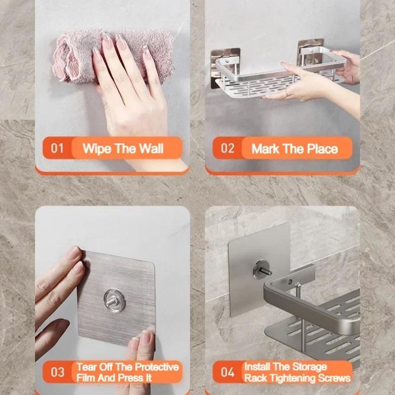 Bathroom Shelf Storage No Drill Wall Mounted Shampoo Bottle Shower Corner Rack Toilet Storage Rack Bathroom Kitchen Accessories