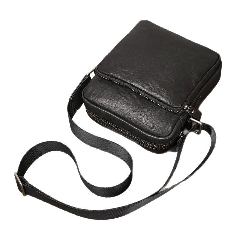 First Layer Cowhide Leather Men'S Commuter Shoulder Messenger Bag Simple Small Bag High-End Boys Summer Light Bag
