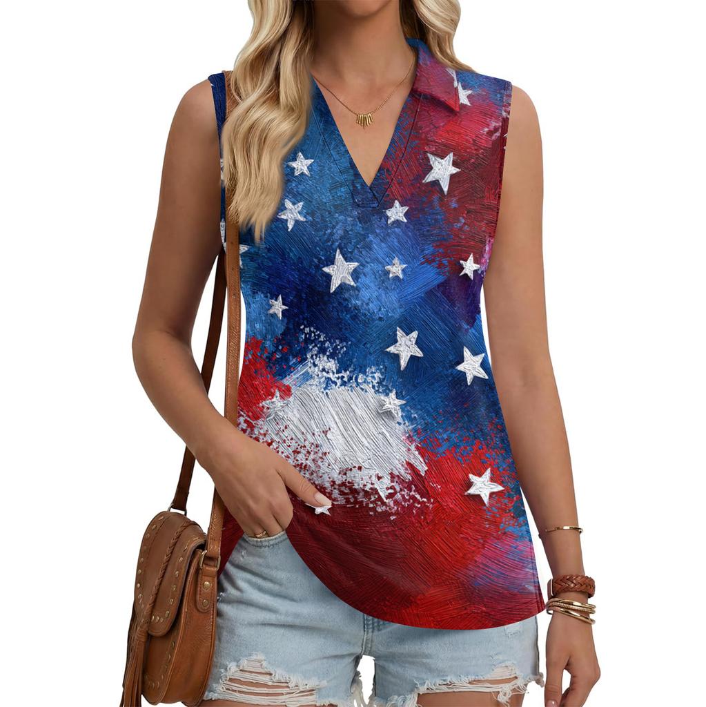 Women's Fashion Casual Lapel Sleeveless Color Shirt Women's V-Neck Up Tops