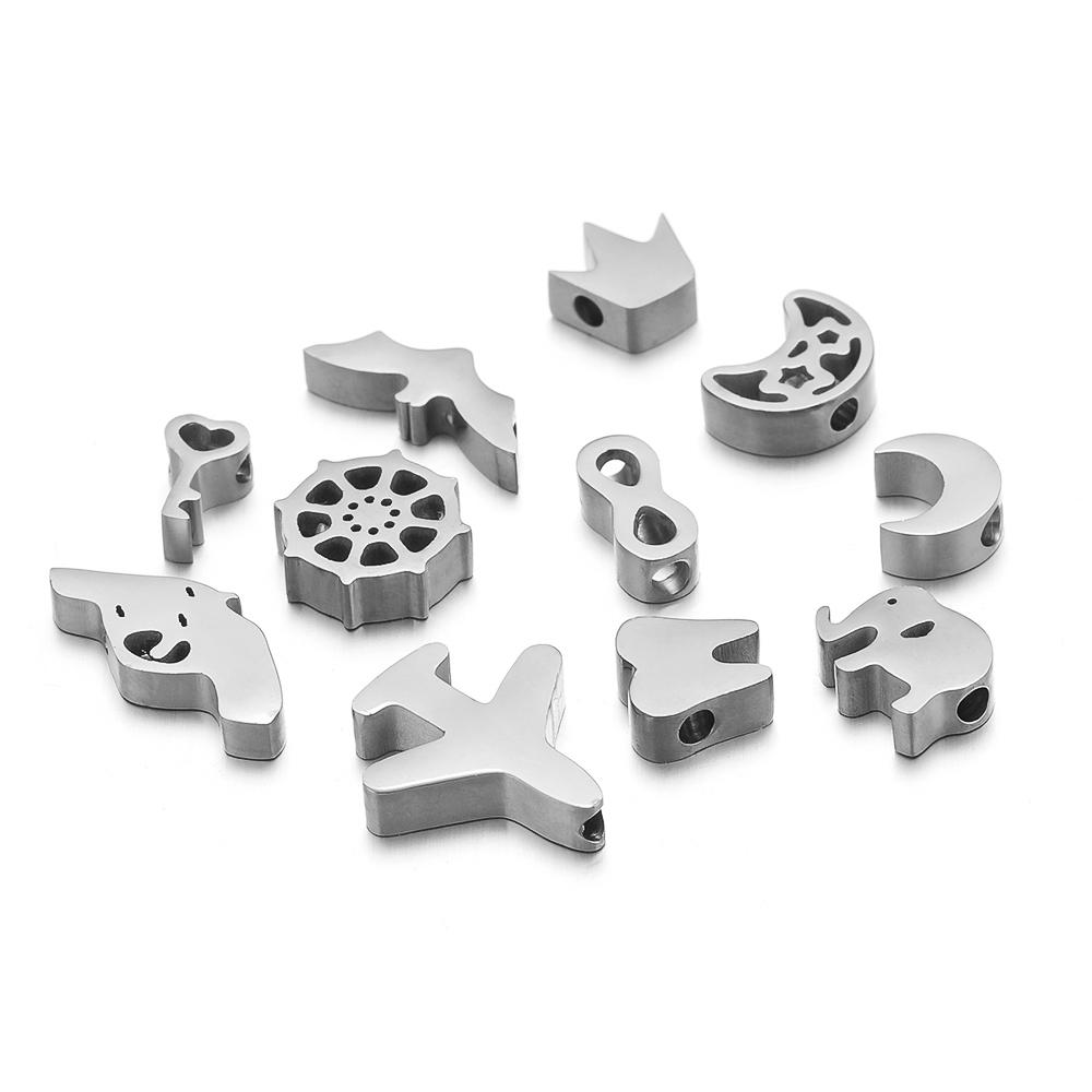 5Pcs Mirror Polish Stainless Steel Moon Key Beads Crowm Animal Spacer Beads DIY Jewelry Making Bracelet Women Necklace Findings