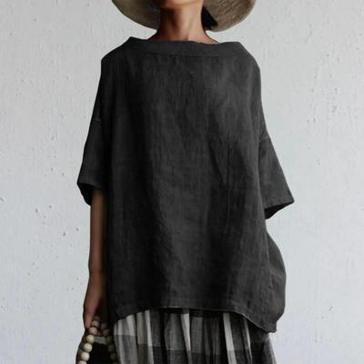 Maglietta estiva da donna a tinta unita con scollo rotondo