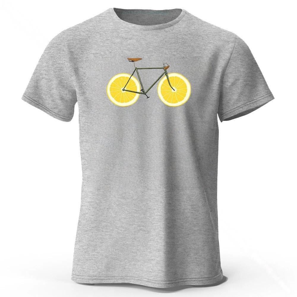 Summer Fresh Lemon Bicycle Pure Cotton T-shirt Men's Leisure and Entertainment Printed T-shirt Large Loose Sports Top