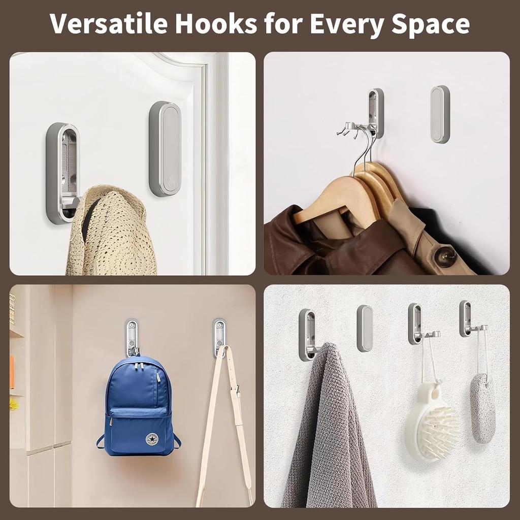 2Pcs Foldable Wall Hooks, Zinc Alloy Folding Hook Silver, Heavy Duty Folding Coat Hooks Wall Mounted for Hanging Coat Towels Bags Keys (Silver, 2
