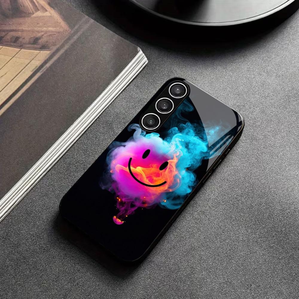 Anime Malerei Emoji Lachendes Gesicht Handyhülle Glas Handyhülle für Samsung Galaxy S26 S25 S24 S23 S22 S21 FE, Ultra, Plus Stoßfest